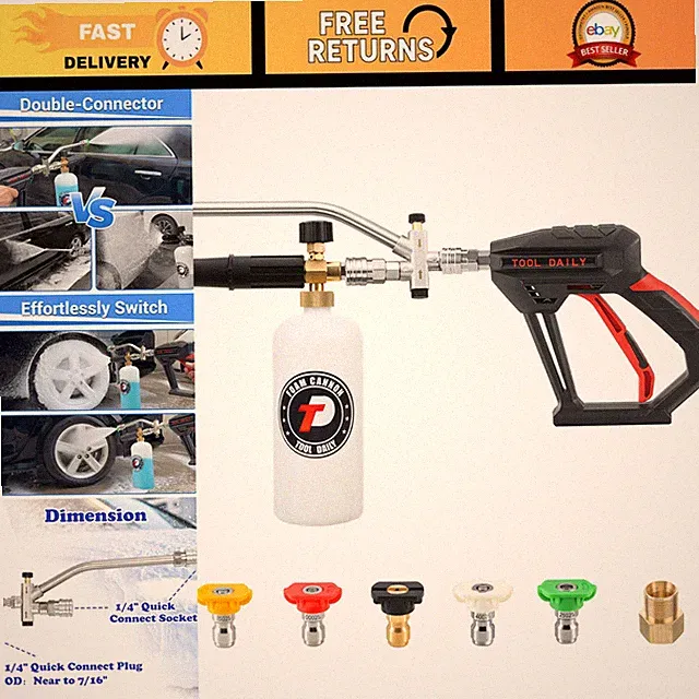 Pressure Washer Gun with Foam Cannon & Dual Connector - Short Tool for Cleaning