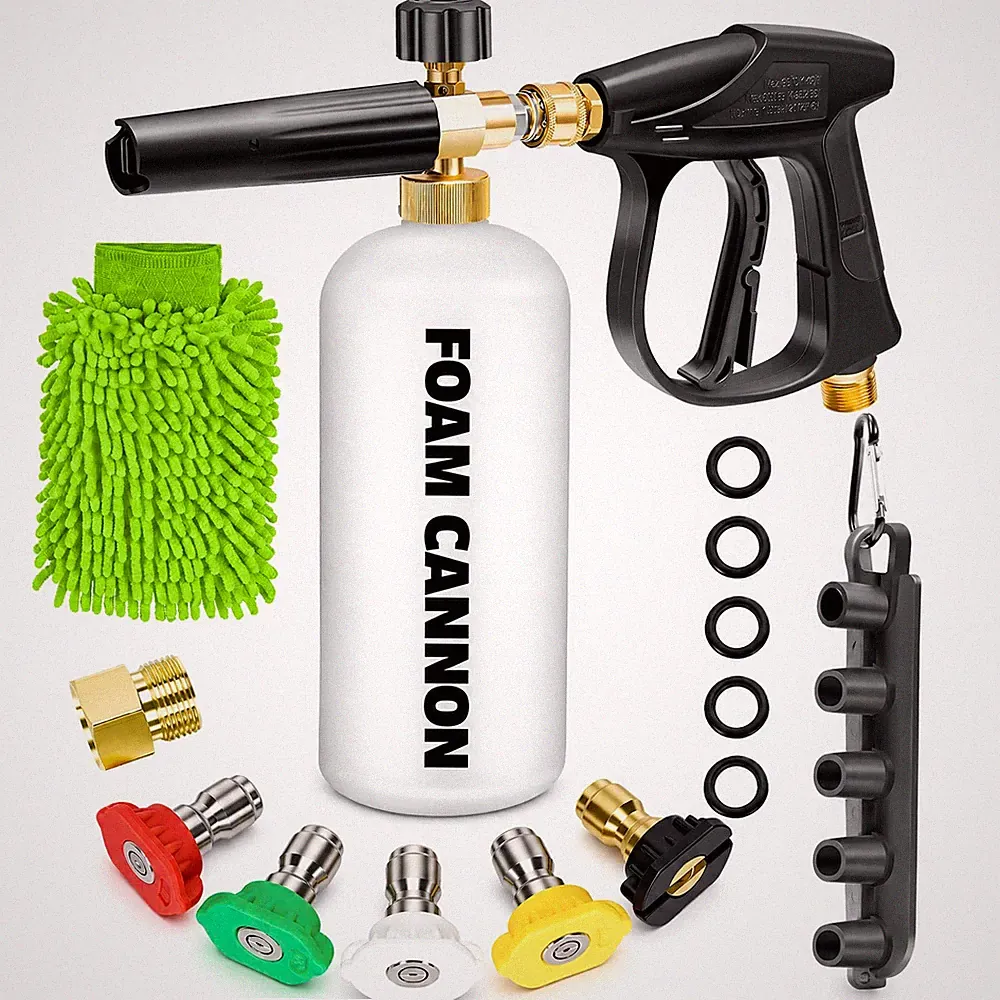 Pressure Washer Gun with Foam Cannon, Industrial Car Six-Piece Set, White