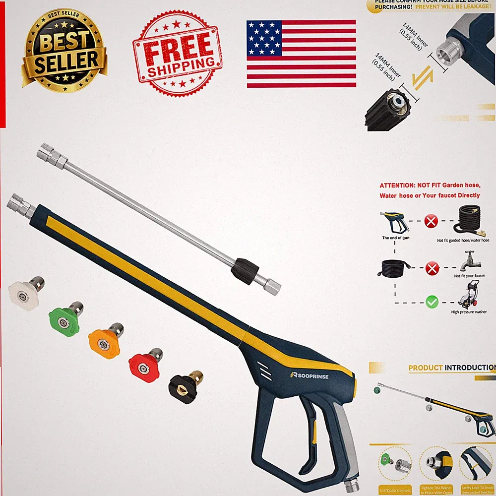 Pressure Washer Gun with Replacement Wand Extension 42 Inch 4000 PSI M22 Fitting