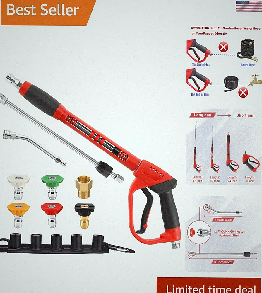Pressure Washer Gun with Replacement Wand Extension, 47 Inch | 30 Degree Curv...