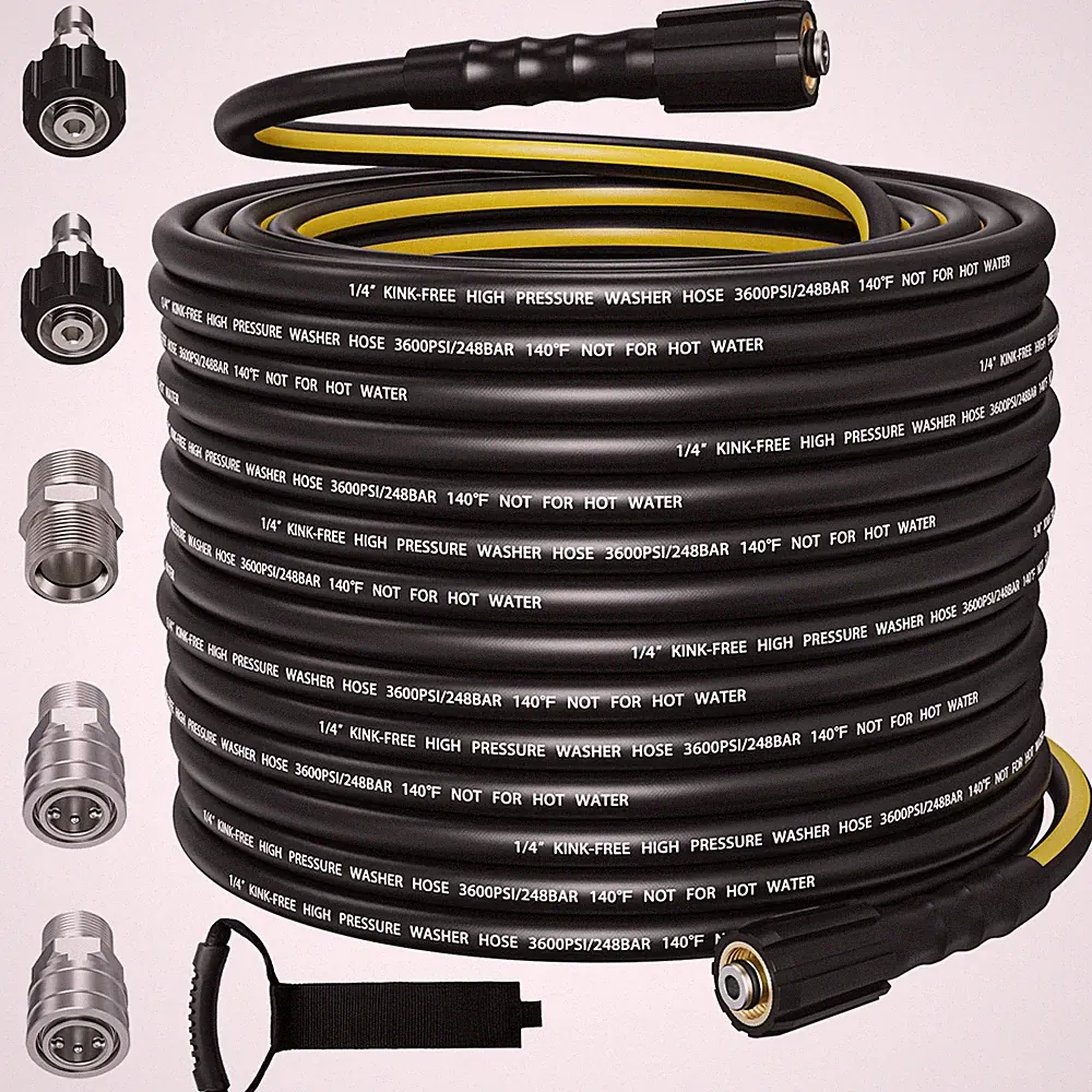 Pressure Washer Hose 1/4 (Black Yellow, 50FT with accessories)