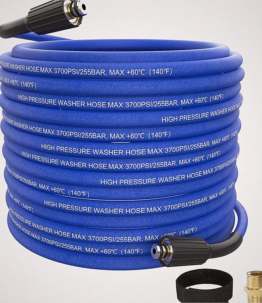 Pressure Washer Hose 100 FT, 1/4" Super Flexible Blue Power Washer Hose, 3700 PS