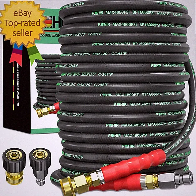 Pressure Washer Hose 100 Ft 3/8 Inch for Cold and Hot Water 248°F End 3/8'' Quic