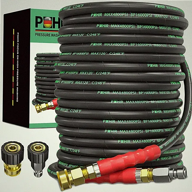 Pressure Washer Hose 100ft,3/8’’ ID Power Washer Hose 4800PSI Non Tangle
