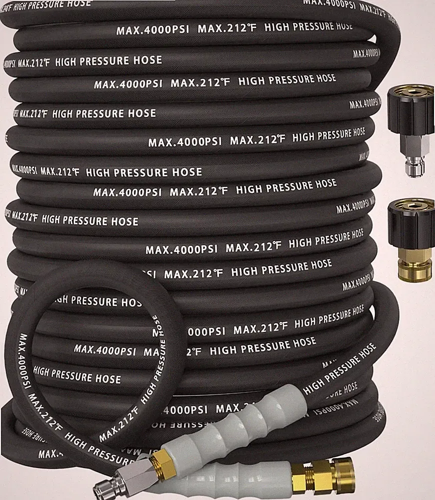 Pressure Washer Hose 100FT 4000 PSI, Kink Resistant Steel Braided Layer & NonMar