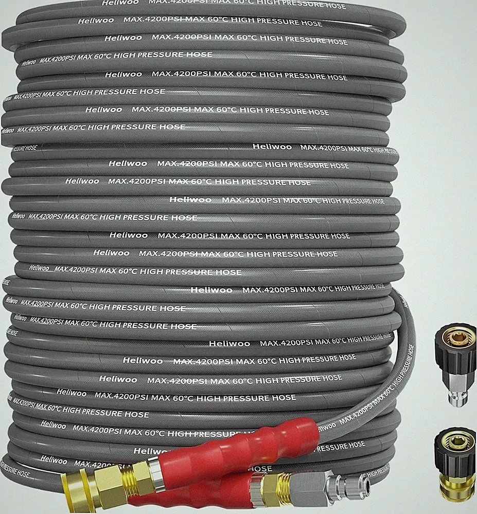 Pressure Washer Hose 100ft 4200PSI with 3/8 Quick Connect, 1/4 100ft, Gray