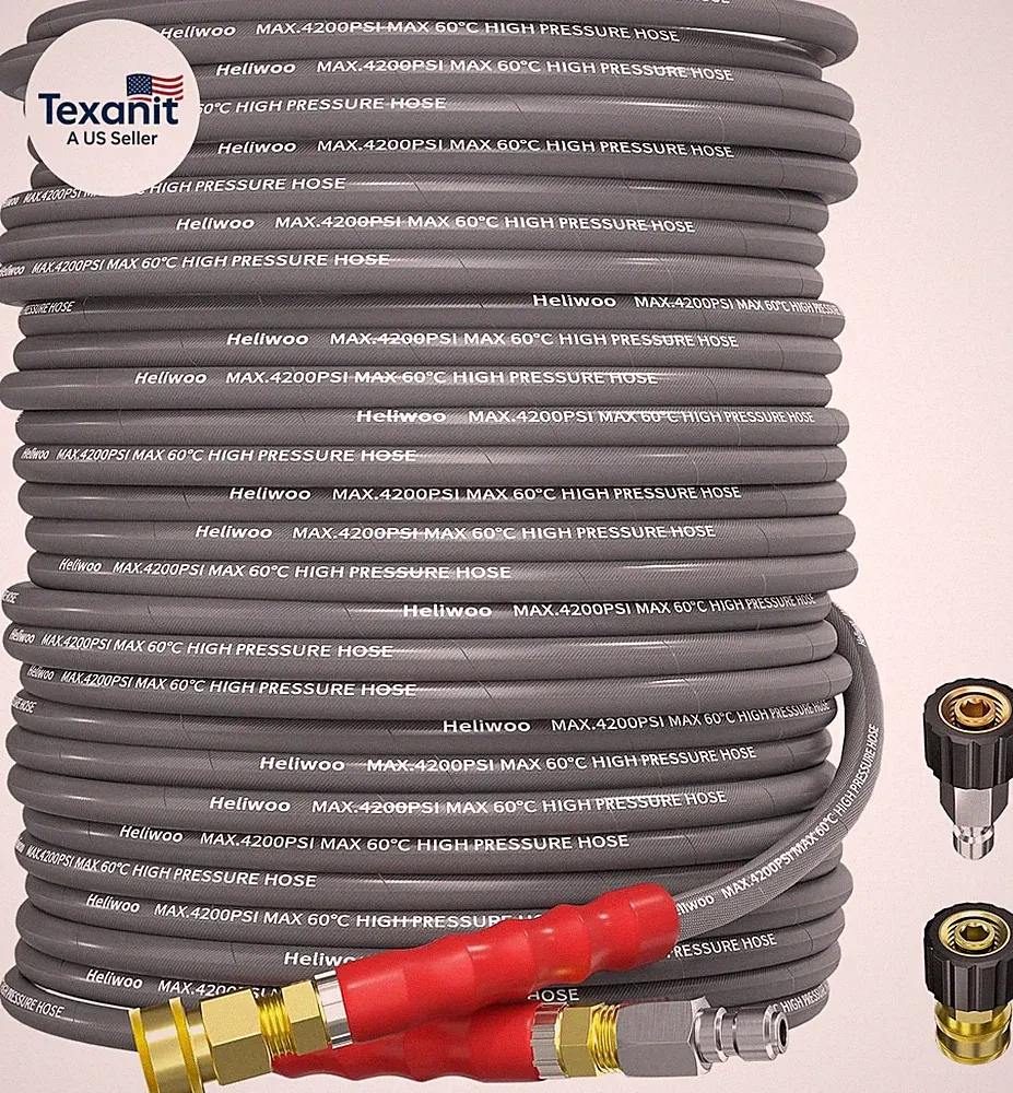 Pressure Washer Hose 100Ft 4200PSI with 3/8 Quick Connect, 1/4 Commercial Grade