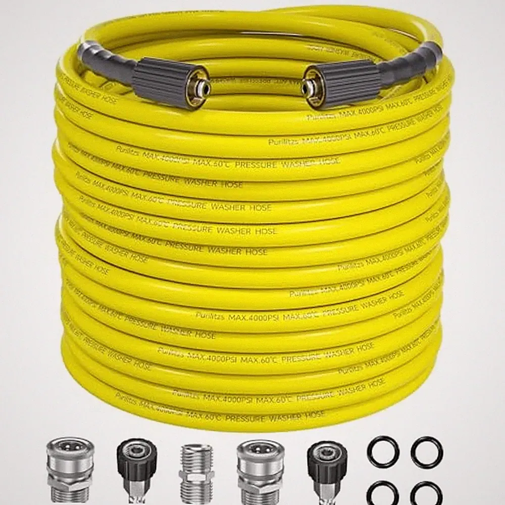 Pressure Washer Hose 100FT with M22 to 3/8'' QC Adapters, 4000PSI Yellow