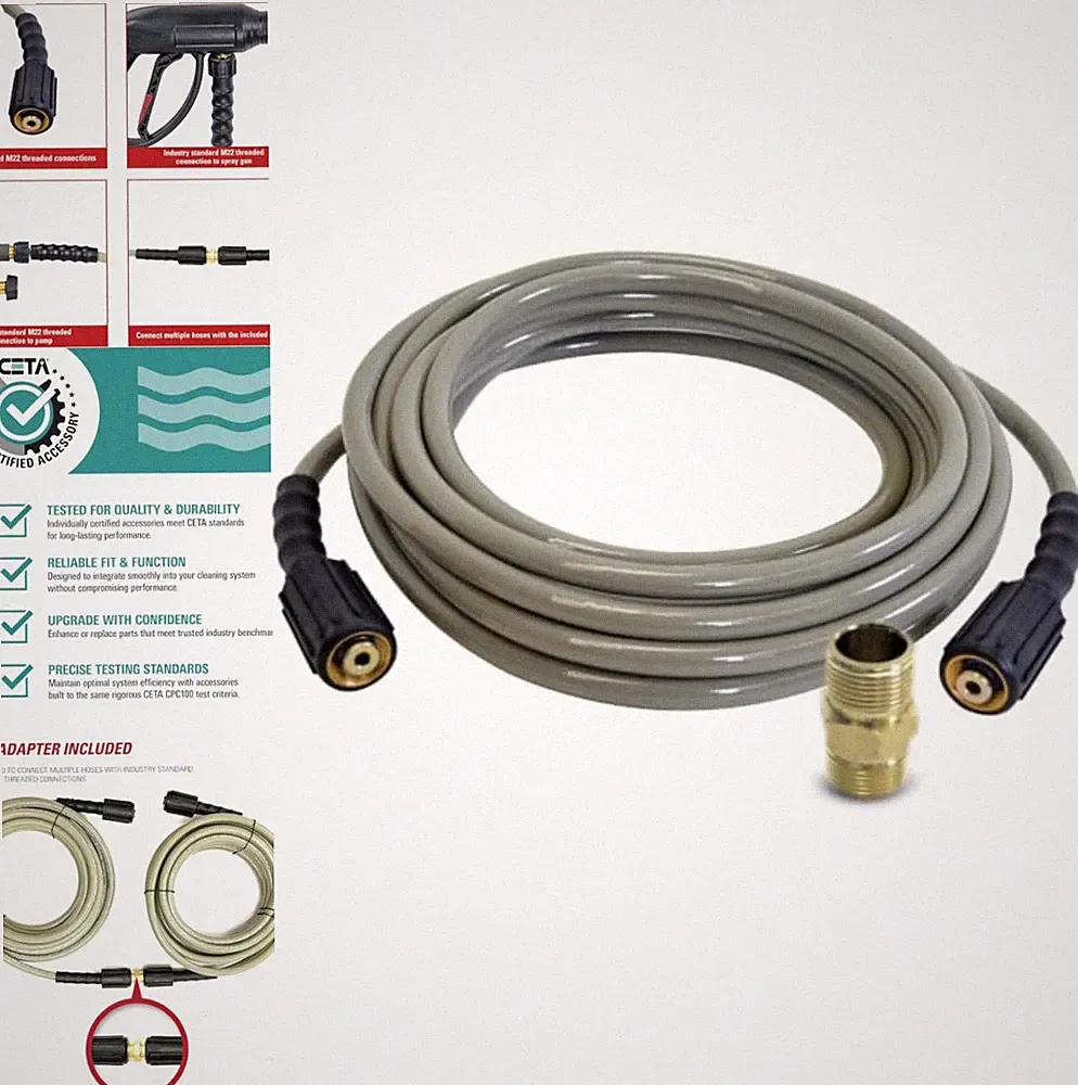 Pressure Washer Hose 25 Feet 1/4 Inch 3300 PSI M22 Threaded Cold Water Kink