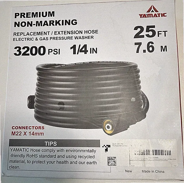 Pressure Washer Hose 25 FT 1/4inch 3200 PSI - M22 X 14mm Connector Ends