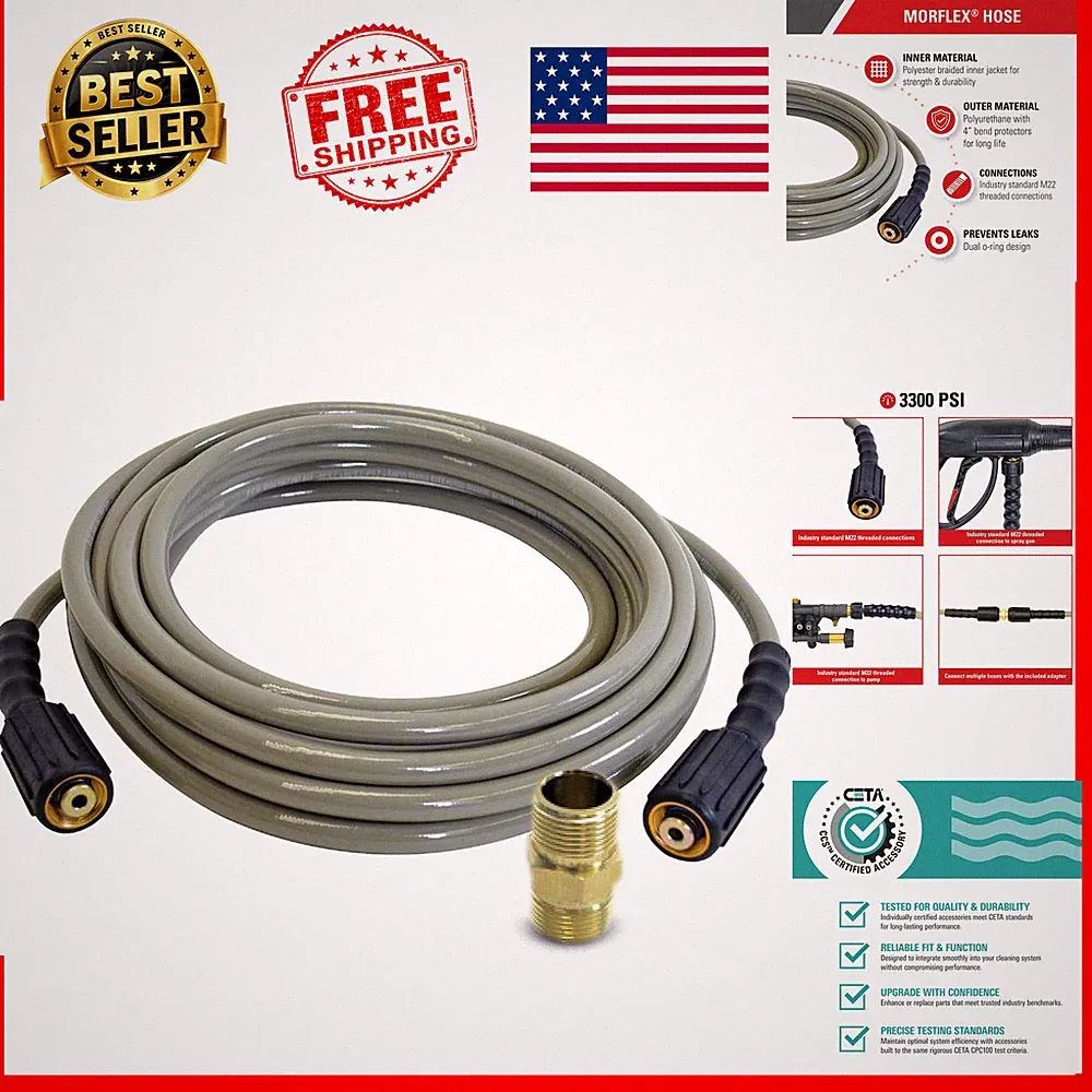 Pressure Washer Hose 25FT 3300 PSI M22 Polyurethane Kink-Resistant Bend Guard