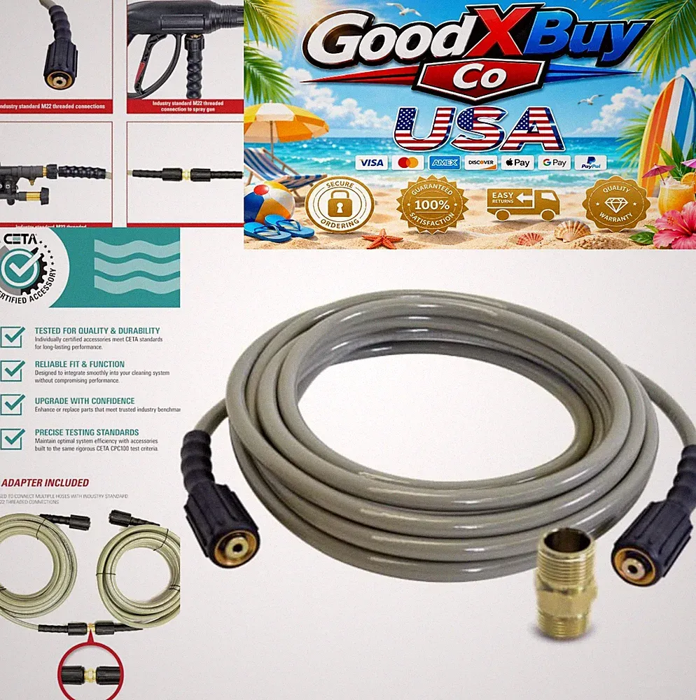 Pressure Washer Hose 3300 PSI 1/4 Inch 25 Feet M22 Cold Water Kink Resistant