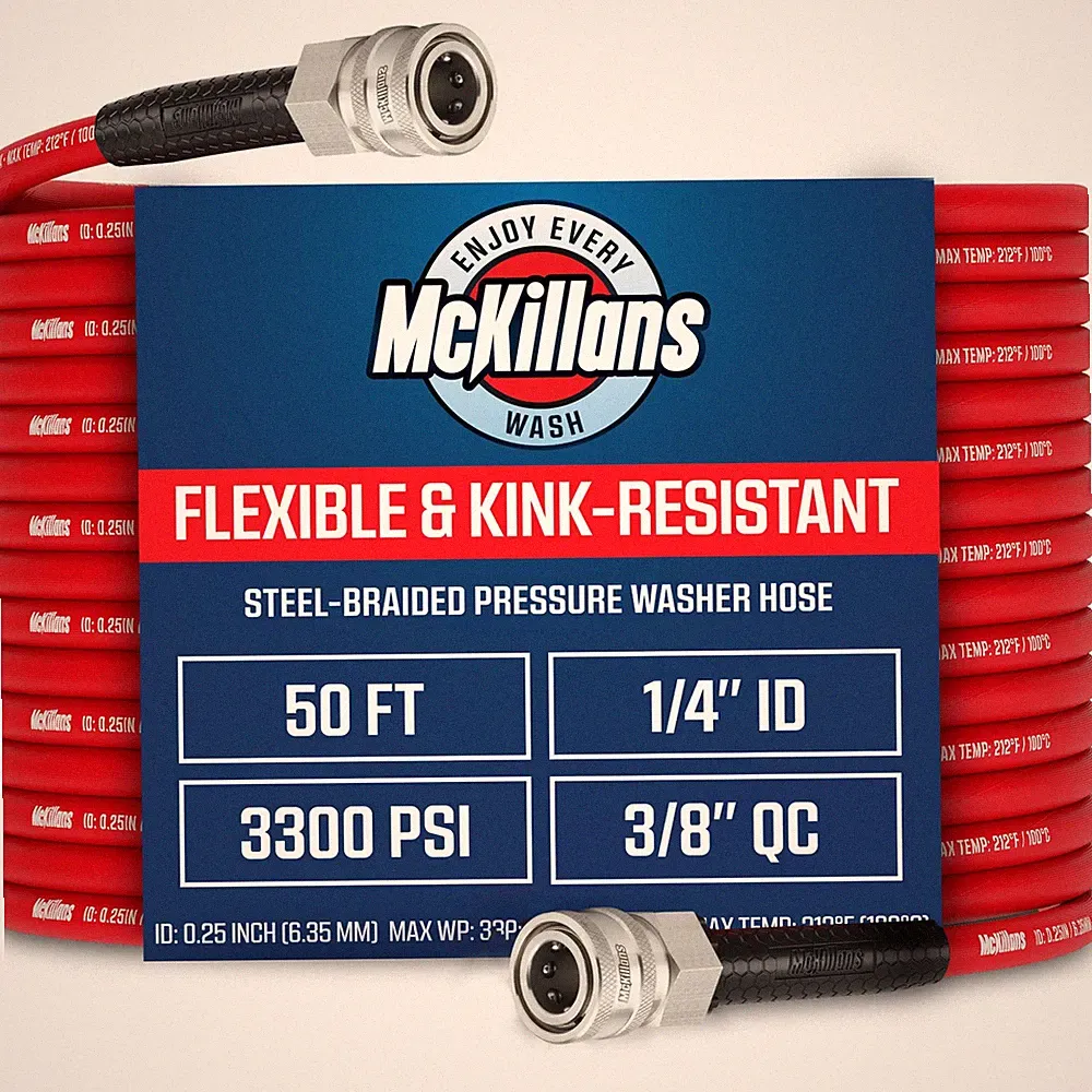 Pressure Washer Hose 50 ft 3/8 Quick Connect Steel Braided Gray Stainless
