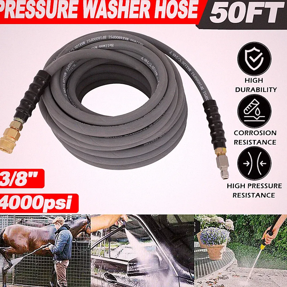 Pressure Washer Hose 50 ft foot 3/8" 4000psi Gray Hose Hot & Cold Water