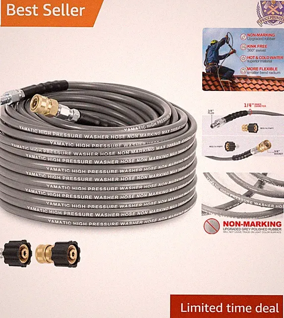 Pressure Washer Hose 50 FT Rubber Steel Wire Braided Non-Marking Cold Hot Water