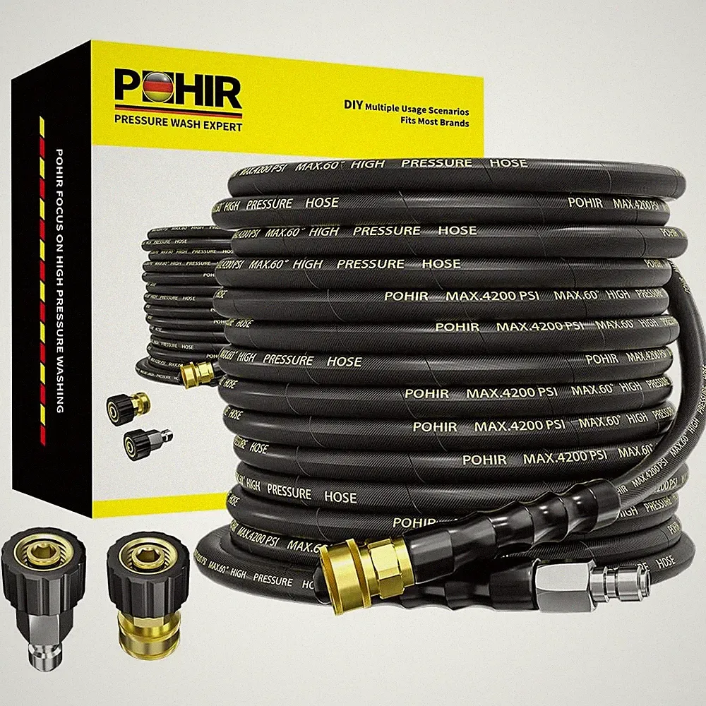 Pressure Washer Hose 50 ft with 3/8 Inch Quick Connect, Kink Resistant High T...