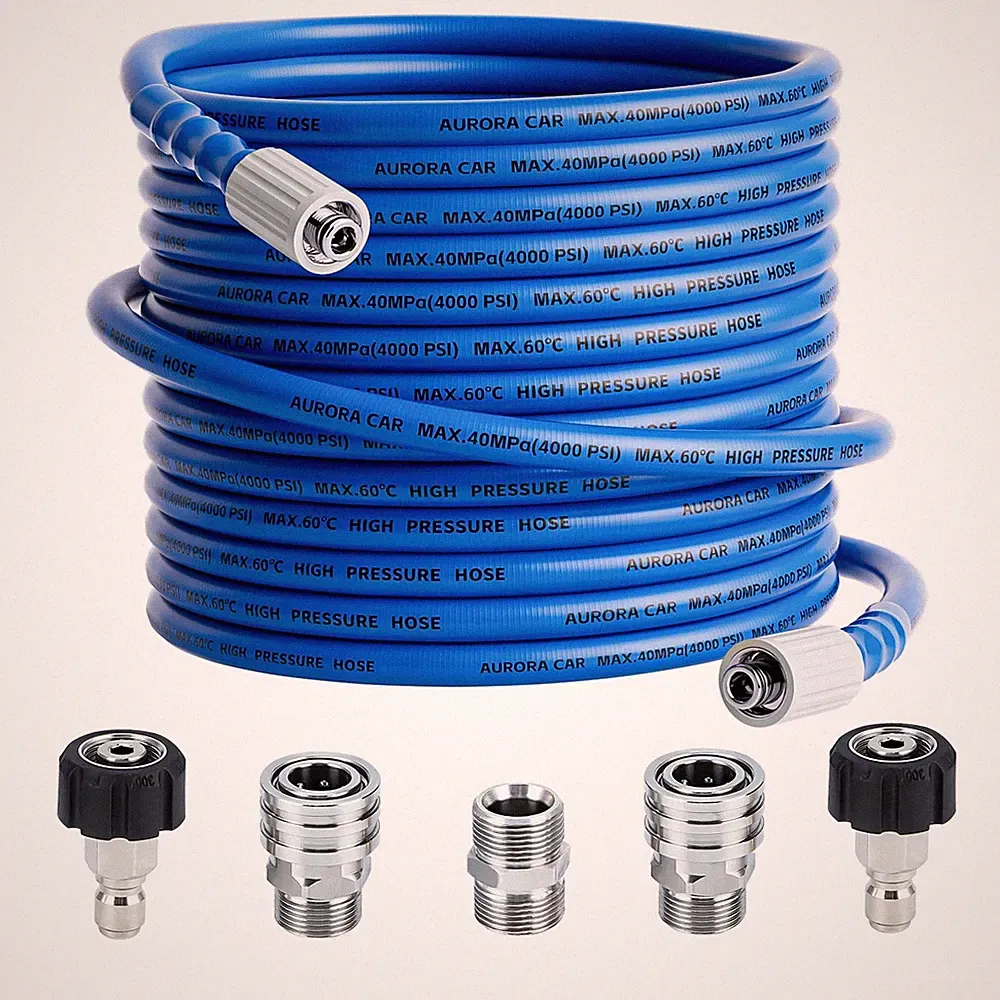 Pressure Washer Hose 50 FT x 1/4 Inch Kink Resistant M22-14mm 4000 PSI Kit