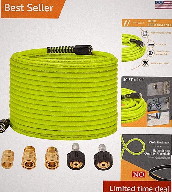 Pressure Washer Hose 50 FT x 1/4", M22 14mm Fittings, 3600 PSI | Replacement...