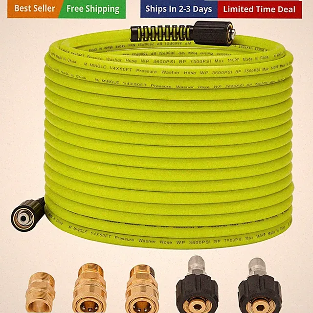 Pressure Washer Hose 50 FT x 1/4" - Replacement Power Wash Hose with Quick Co...