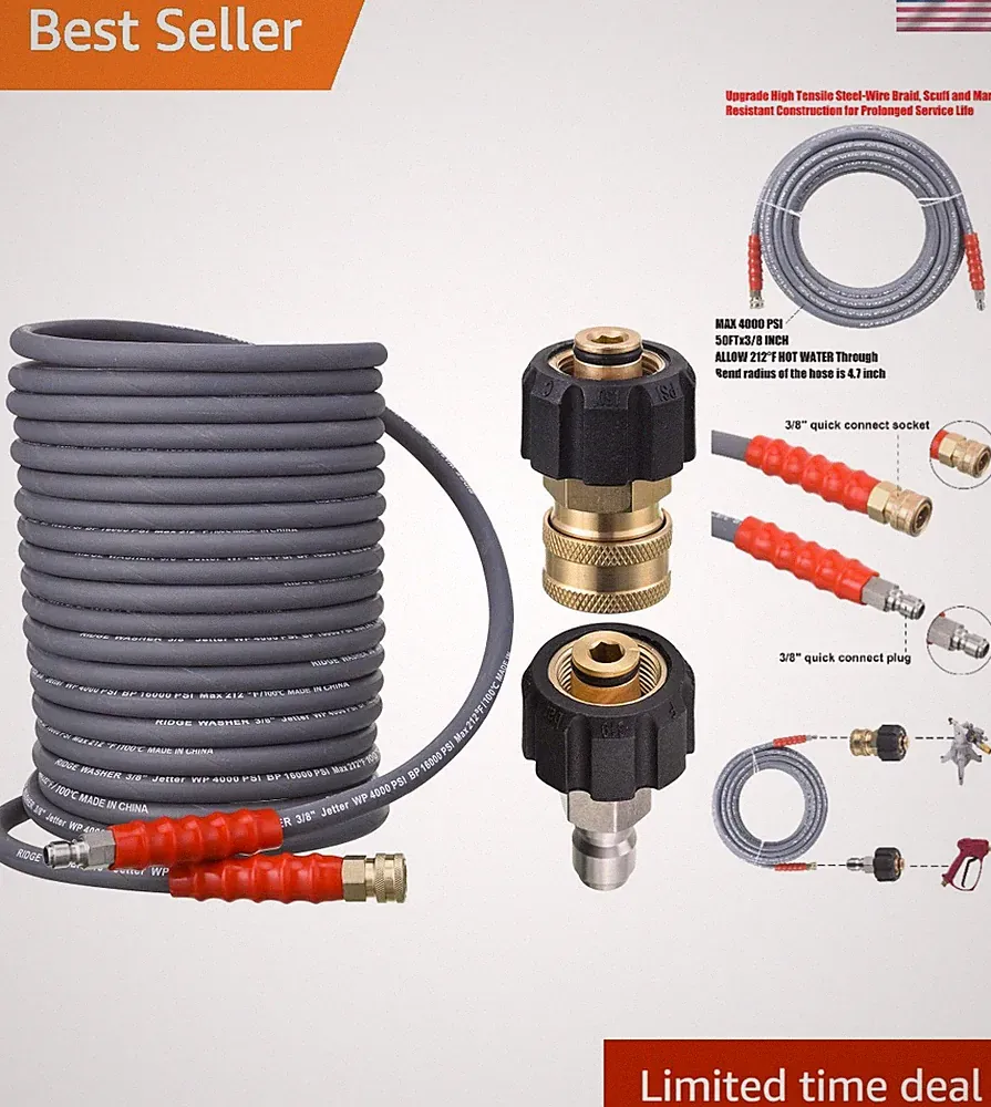 Pressure Washer Hose 50 Ft X 3/8 Inch for Hot and Cold Water