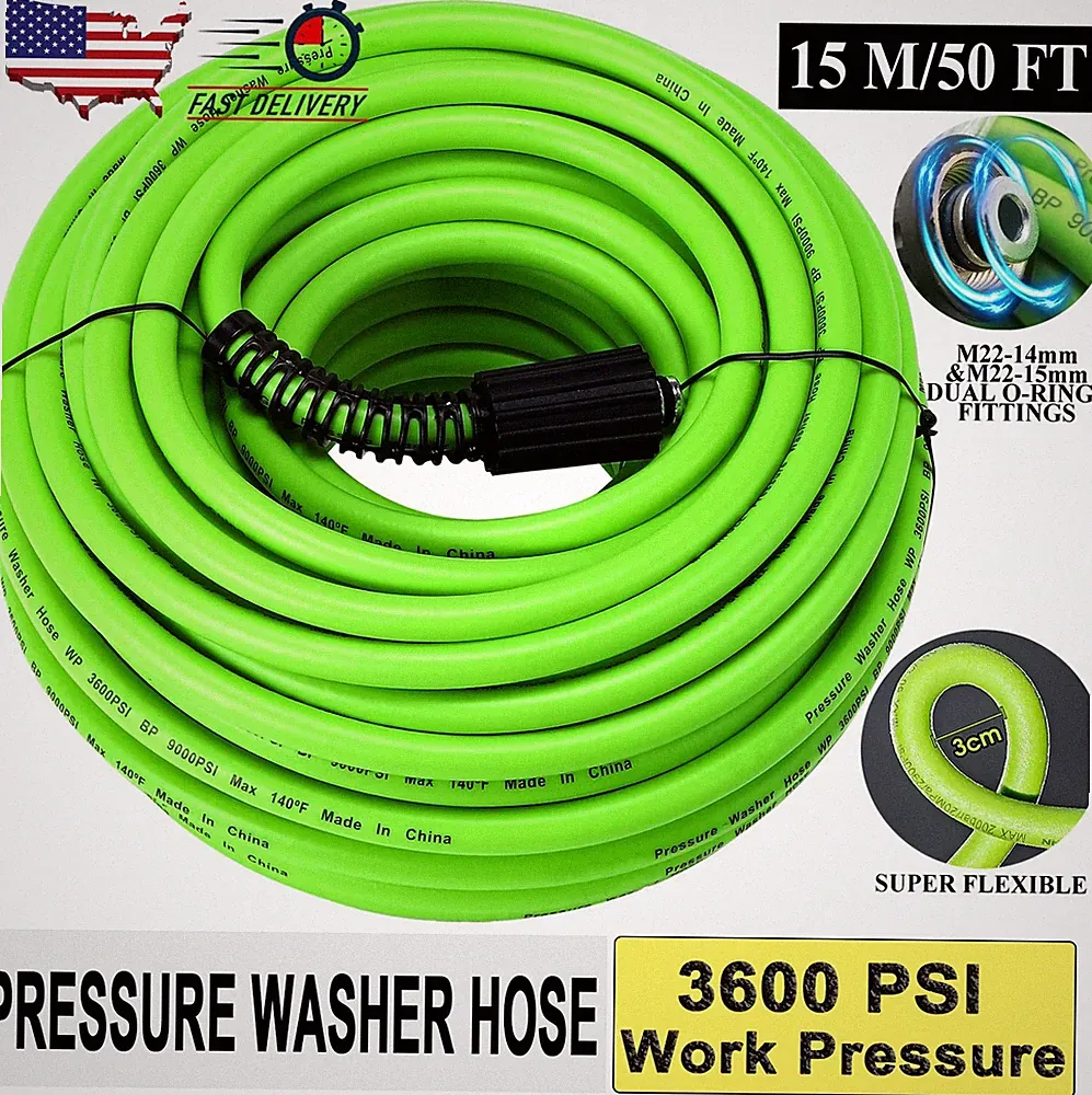Pressure Washer Hose 50FT 1/4" Kink Resistant Power Washer Hose M22-14mm X 15mm