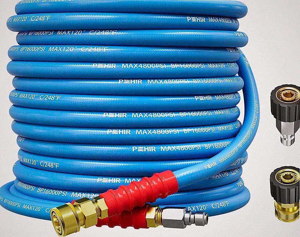 Pressure Washer Hose 50FT 3/8" 4800 PSI with Quick Connect & Adapters