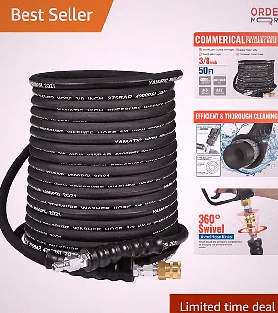 Pressure Washer Hose 50FT Steel Braided Kink Resistant 4000 PSI Electric Gas