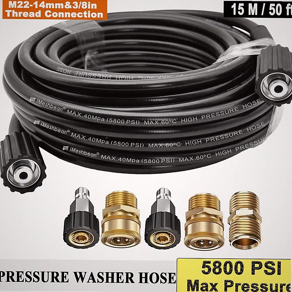 Pressure Washer Hose 5800PSI 25 FTX1/4",M22-14mm to 3/8" Quick Connect Couplers