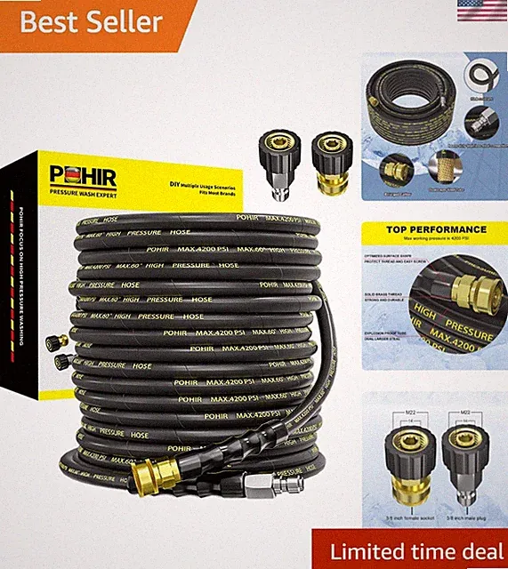Pressure Washer Hose 70ft with 3/8" Quick Connector, High Tensile Wire Braide...