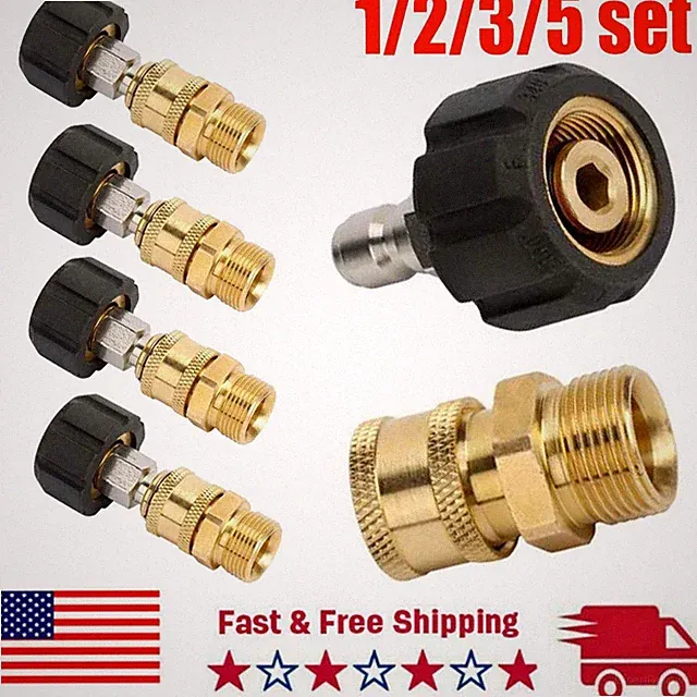 Pressure Washer Hose Connector Adapter Set Quick Connect Gun to Wand M22 to1/4in