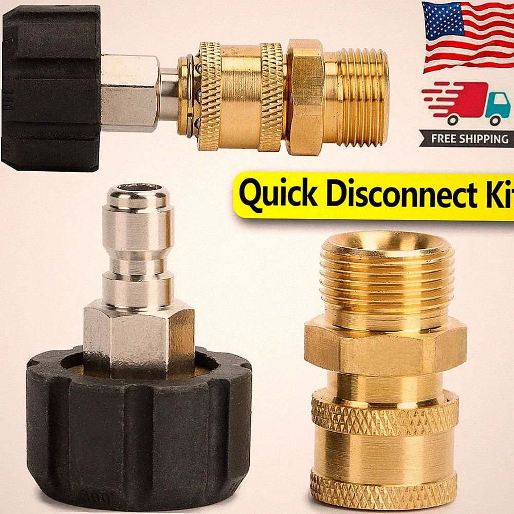 Pressure Washer Hose Connector Adapter Set Quick Connect M22 to 1/4" Gun to Wand