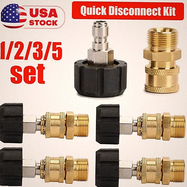 Pressure Washer Hose Connector Adapter Set Quick Connect M22 to 1/4" Gun to Wand
