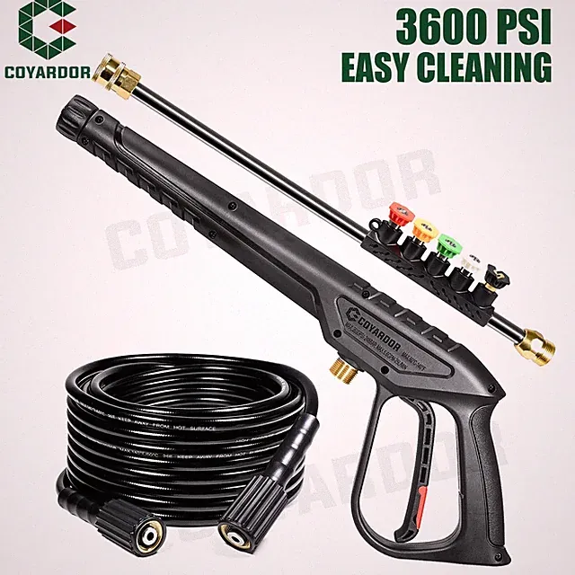 Pressure Washer Hose & Gun with Extension Wand Lance Spray Nozzle Tips