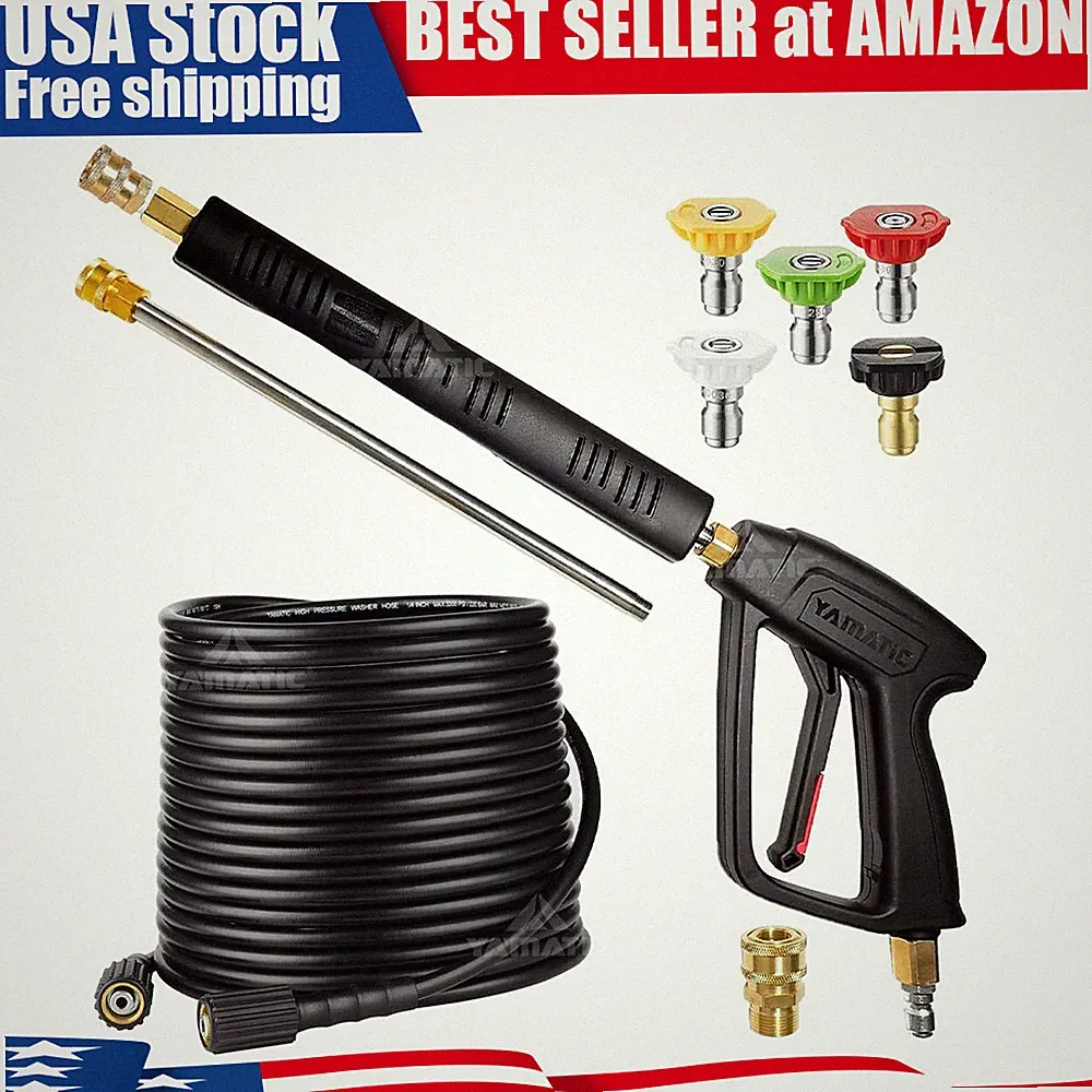 Pressure Washer Hose & Gun with Extension Wand Lance Spray Nozzle Tips
