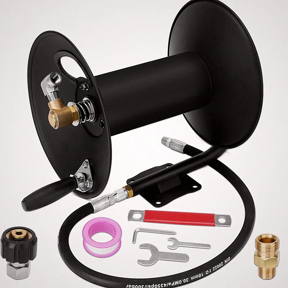 Pressure Washer Hose Reel, 100FT High Pressure Hose Reel with Hand Crank, 3/8"