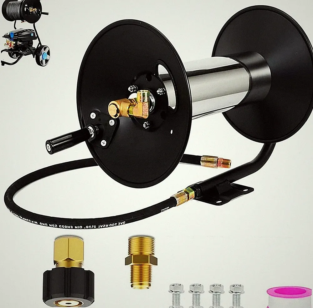 Pressure Washer Hose Reel，100Ft Power Washer Hose Reel 3/8" NPT Outlet Pipe Heav