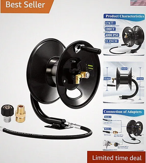 Pressure Washer Hose Reel 100ft x 3/8" / 150ft x 1/4", 4000 PSI | Heavy Duty...