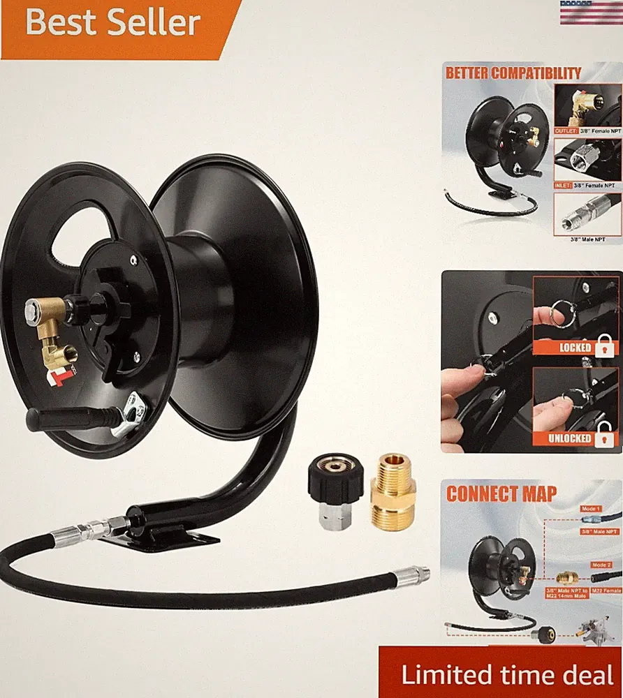 Pressure Washer Hose Reel 100FT x 3/8" / 150FT x 1/4" for Water | Heavy Duty...