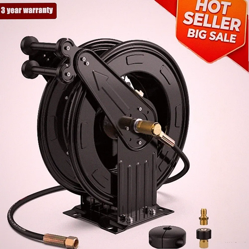 Pressure Washer Hose Reel, 3/8 in x 50 ft Retractable Pressure Washer Reels