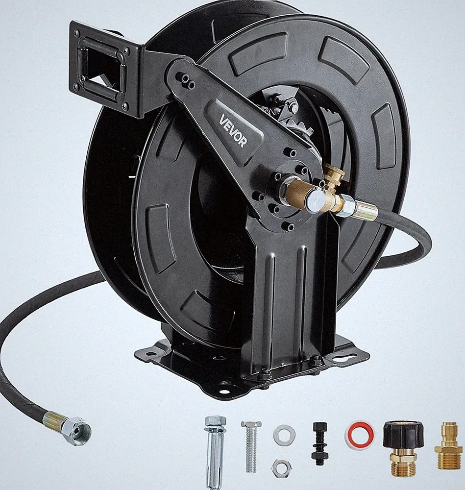 Pressure Washer Hose Reel 50 ft x 3/8 inch Retractable Power Heavy-Duty 4000PSI