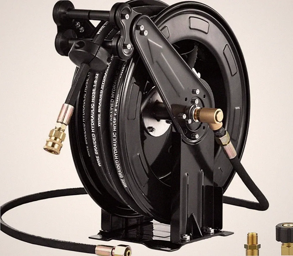Pressure Washer Hose Reel, 50 Ft X 3/8 Inch Retractable Power Heavy-Duty Steel W