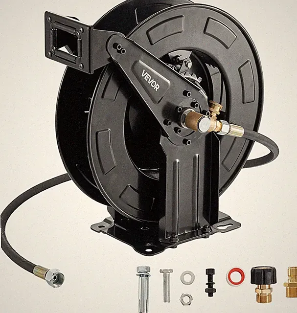 Pressure Washer Hose Reel, 50 Ft X 3/8 Inch Retractable Power Heavy-Duty Steel W