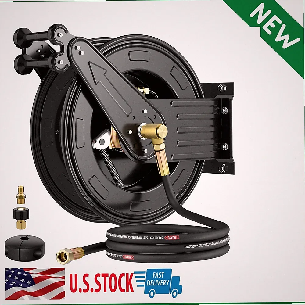 Pressure Washer Hose Reel 50 ft x 3/8 inch Steel Wall Floor Mount 4000PSI