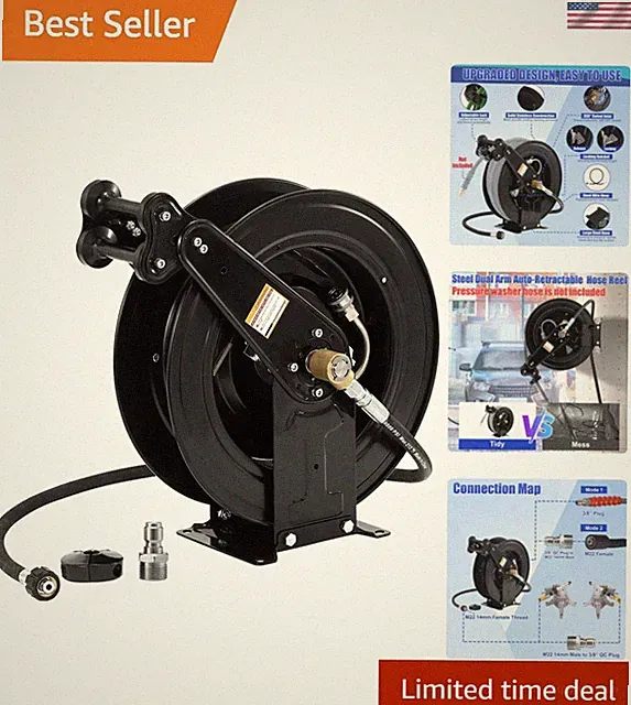 Pressure Washer Hose Reel 50FT X 3/8", Retractable