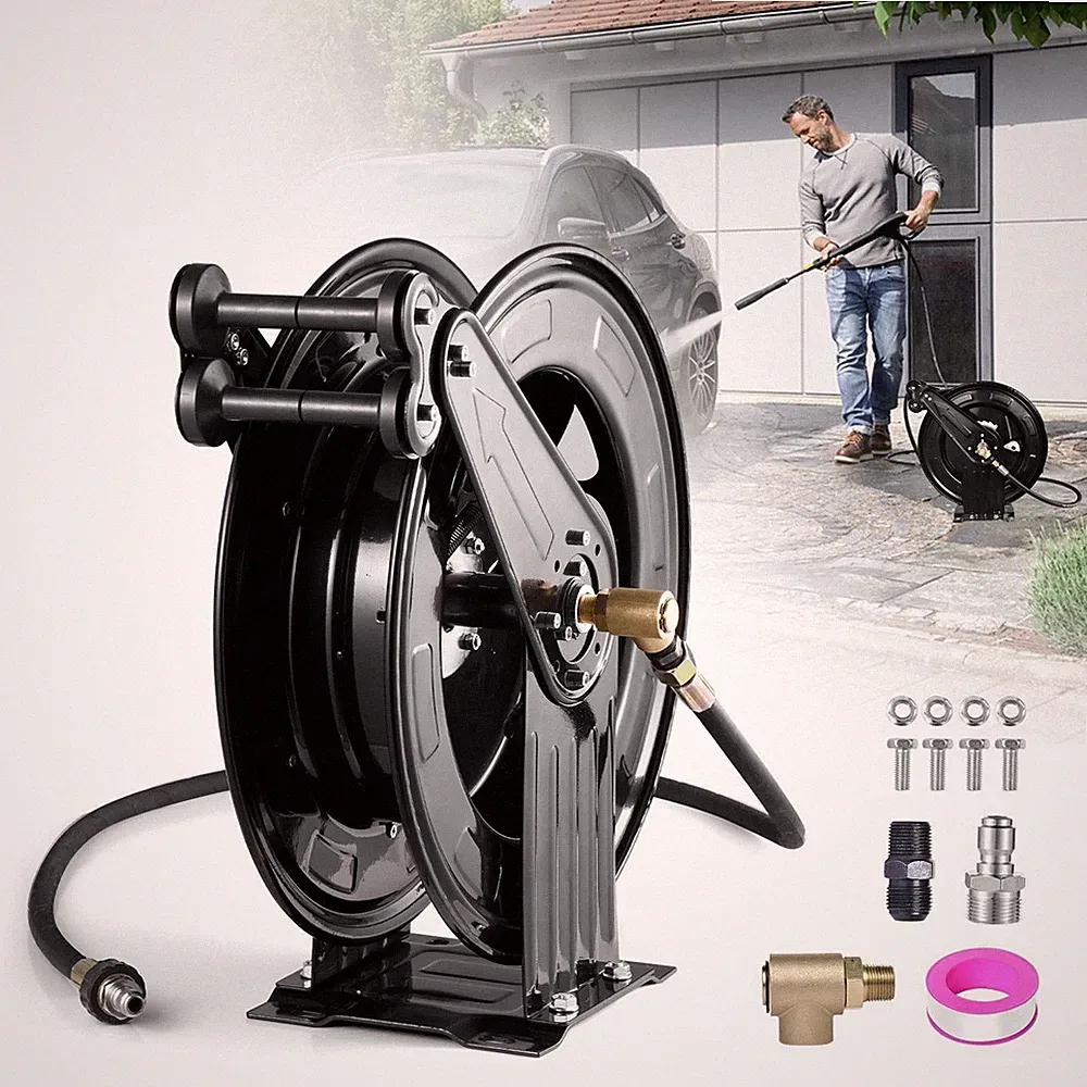 Pressure Washer Hose Reel 50ft x 3/8" Steel Wall Floor Mount 4000PSI, Only Reel