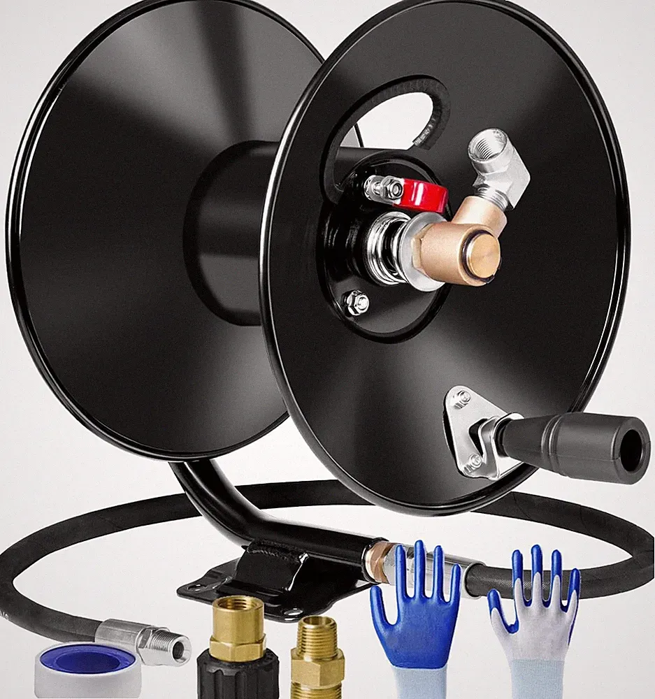 Pressure Washer Hose Reel 50ftx3/8” / 65ftx1/4”, 4000PSI Heavy Duty Pow...