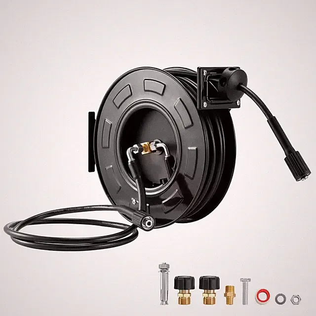 Pressure Washer Hose Reel, 60 Ft. X 1/4 In. Retractable Steel Reel, 4000 PSI Max