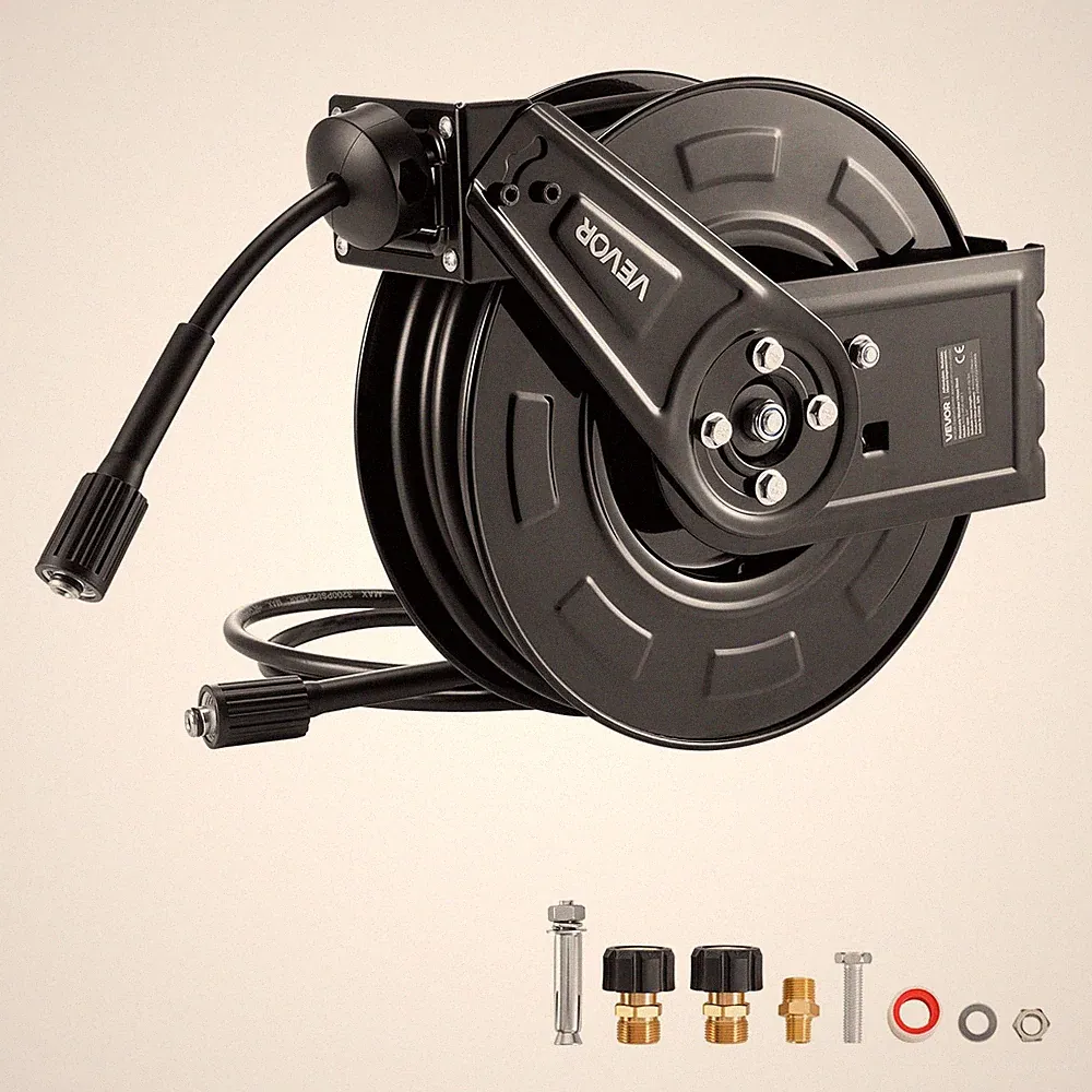 Pressure Washer Hose Reel 60ft x 1/4in 4000PSI Auto Rewind VEVOR inch Power OEM