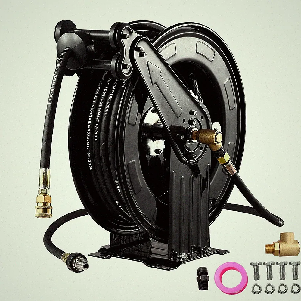 Pressure Washer Hose Reel Duals Arm 3/8"x50 Ft Retractable Pressure Washer Reel
