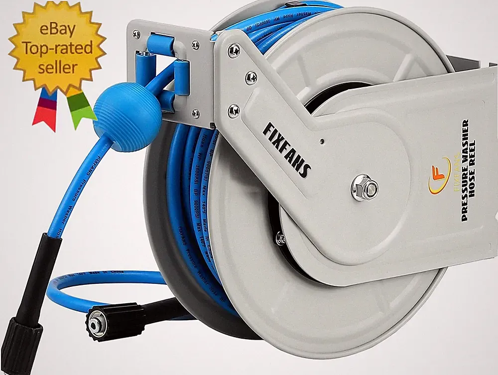 Pressure Washer Hose Reel with Hose, 1/4" × 60Ft Retractable Power Washer Hose R